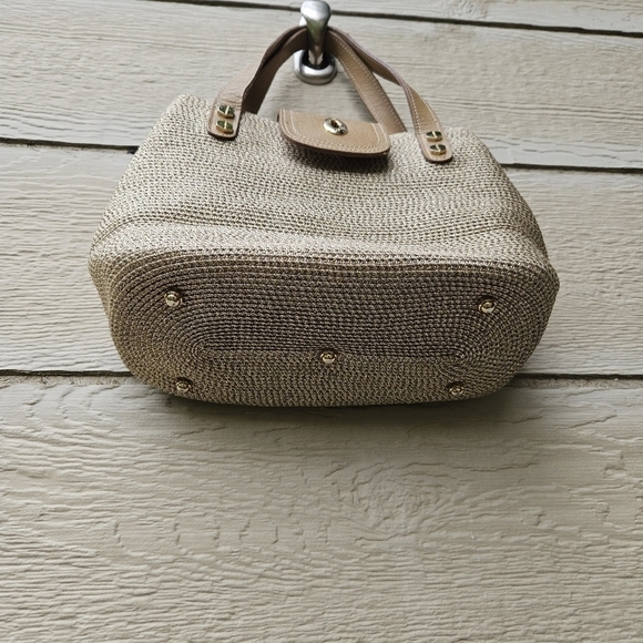 Eric Javits beige straw top handle bag with gold metallic flecks FLAWED - Picture 3 of 14